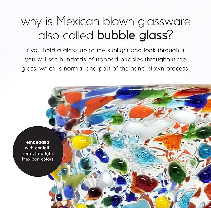 Confetti Rocks 8 oz DOF Glasses (set of 6) Mexican Handmade Multicolor Glassware, Recycled Glass, Lead-free, Toxin-Free (DOF Rocks)