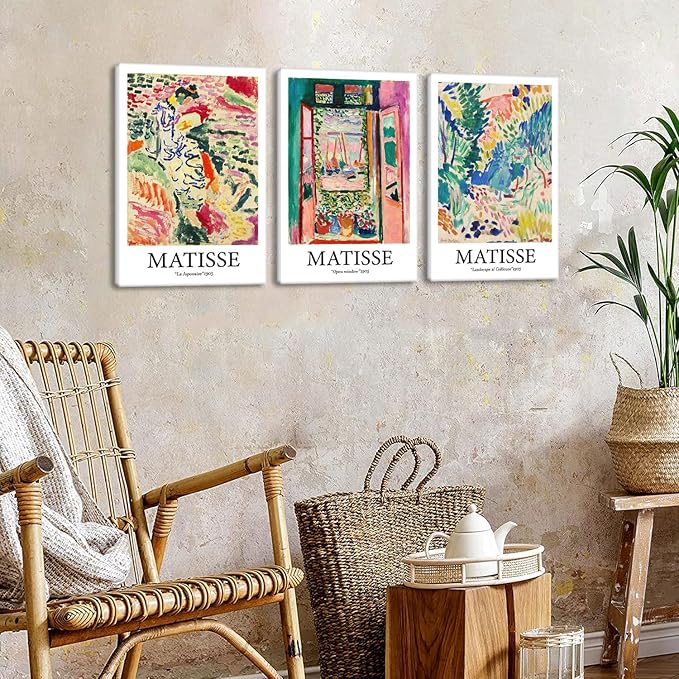 Framed Henri Matisse Wall Art Abstract Canvas Print Set French Floral Rainbow Landscapes Nature Plants Illustrations Modern Multicolor for Living Room Bedroom Office - 16"x24"x3