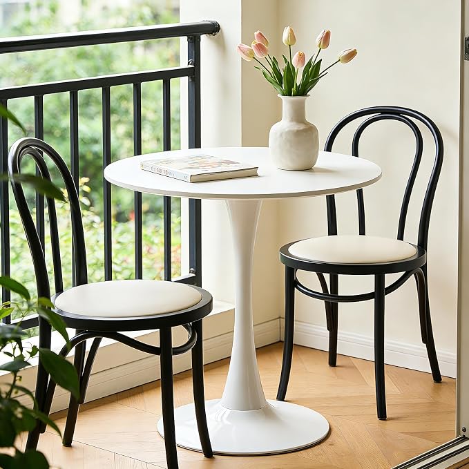 31.5" Tulip Table Round Dining Room Table, Mid-Century Modern Small Kitchen Table for 2-3 Persons, Leisure Coffee Table for Living Room Balcony Bistro Office (White, 31.5")