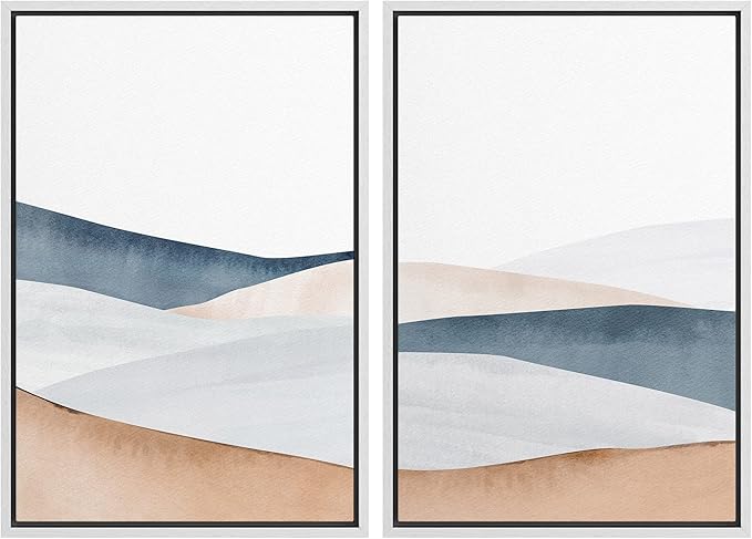 IDEA4WALL Framed Canvas Print Wall Art Set Pastel Watercolor Mountain Valley Landscape Nature Wilderness Illustrations Modern Art Scenic Colorful for Living Room, Bedroom, Office - 24"x36"x2 White