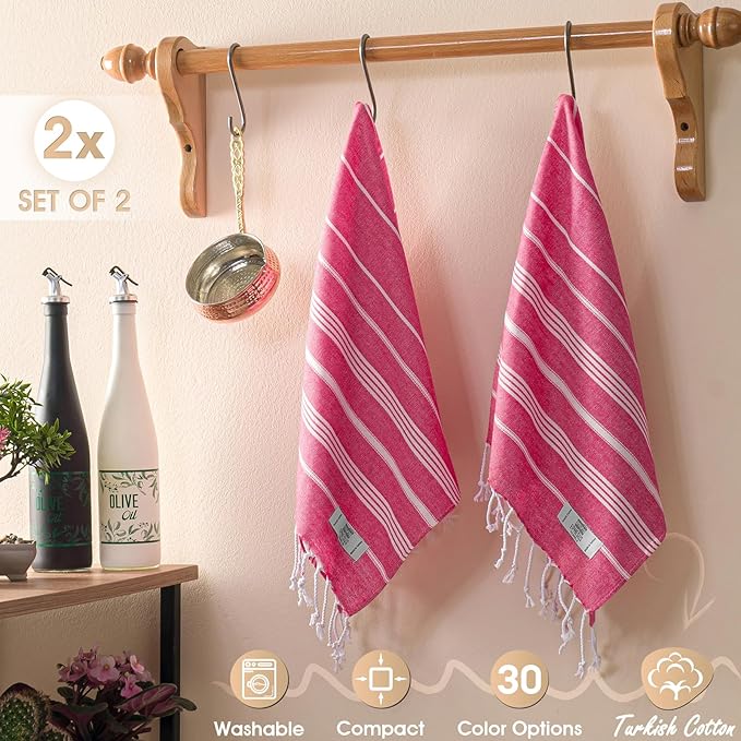 Hand Towels - Set of 6 | 18" x 30" - Decorative Turkish Hand Towel for Bathroom, Kitchen, Guest, Face, Hair, Tea, Dishcloth (Sultan, Fuchsia)