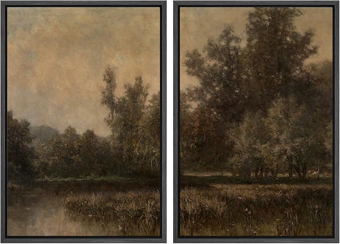 MUDECOR Framed Canvas Print Wall Art Wildflower Meadow Romantic Impressionist Floral Landscape Illustrations Modern Art Decorative Bohemian Chic for Living Room, Bedroom, Office - 24"x36"x2 Black