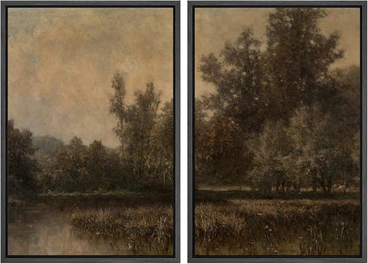 MUDECOR Framed Canvas Print Wall Art Wildflower Meadow Romantic Impressionist Floral Landscape Illustrations Modern Art Decorative Bohemian Chic for Living Room, Bedroom, Office - 24"x36"x2 Black