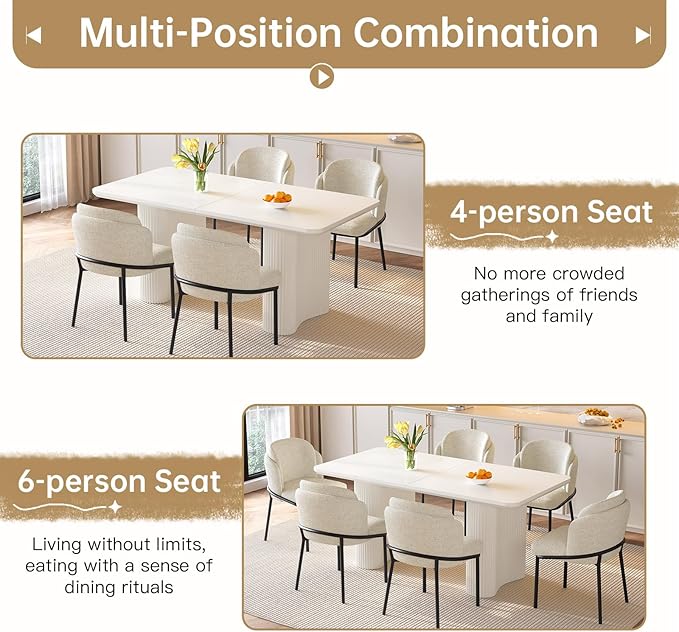 Dining Table Set for 4, 62.99" Rectangular Kitchen Table with 4 Chairs, 5-Piece Dining Set with Waved Legs for Kitchen Living Room, Home, Apartment, White