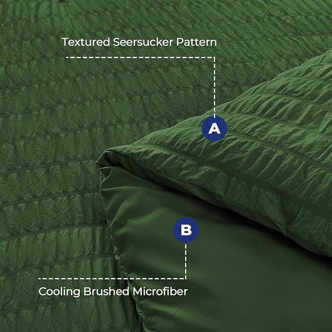 HYMOKEGE Dark Green Twin XLComforter Set Seersucker 5 Pieces, All Season Luxury Bed in a Bag for Bedroom, Bedding Set with Comforter, Sheets, Pillowcase & Sham