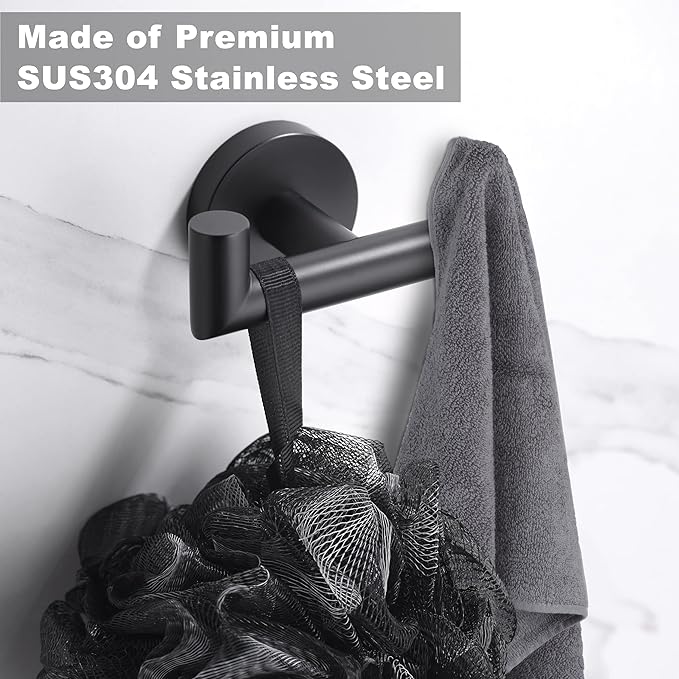 Towel Hooks For Bathrooms, Matte Black Towel Hook For Kitchen Bathroom, SUS304 Stainless Steel Coat Hook, Heavy Duty Double Towels Holder Hooks For Hanging Towels,Coats,Clothes,Wall Mount, 4Pack
