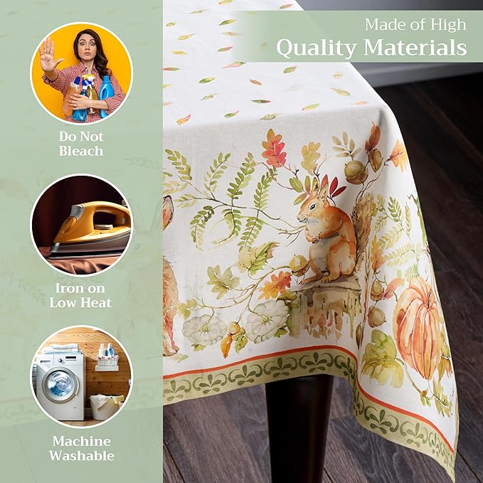 Maison d' Hermine Table Cloth Square Table 100% Cotton 60 x 60 Inches Fall Tablecloth Reusable Everyday Use for Thanksgiving Christmas Decorations Dining Farmhouse Party (Pumpkin Passion)