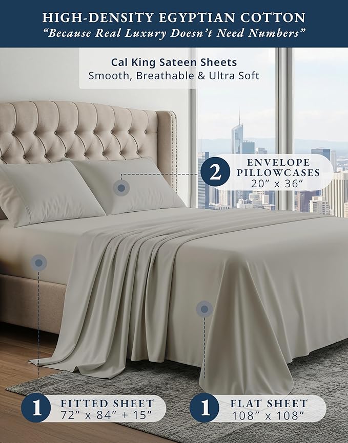 LANE LINEN 100% Egyptian Cotton Bed Sheets sábanas California King, Soft & Comfy Luxury Hotel Like Thick Bedding Sheets & Pillowcase Set, Machine Wash 15" Deep Pocket Sheet Set - Silver