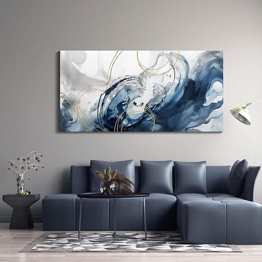 Mofutinpo Blue Abstract Wall Art Modern Canvas Art Wall Decor Artwork For Walls Living Room Large Painting Office Pictures For Wall Navy Gold Contempor Decorations For Bedroom Size 20x40