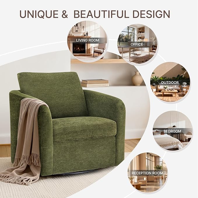 Swivel Accent Chair, Upholstered Barrel Chair with Washable Slipcover for Living Room Bedroom Reading Waitingroom,Green