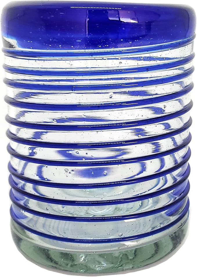Cobalt Blue Spiral 10 oz Tumblers (set of 6), Recycled Glass, Lead-free, Toxin-Free (Tumbler)