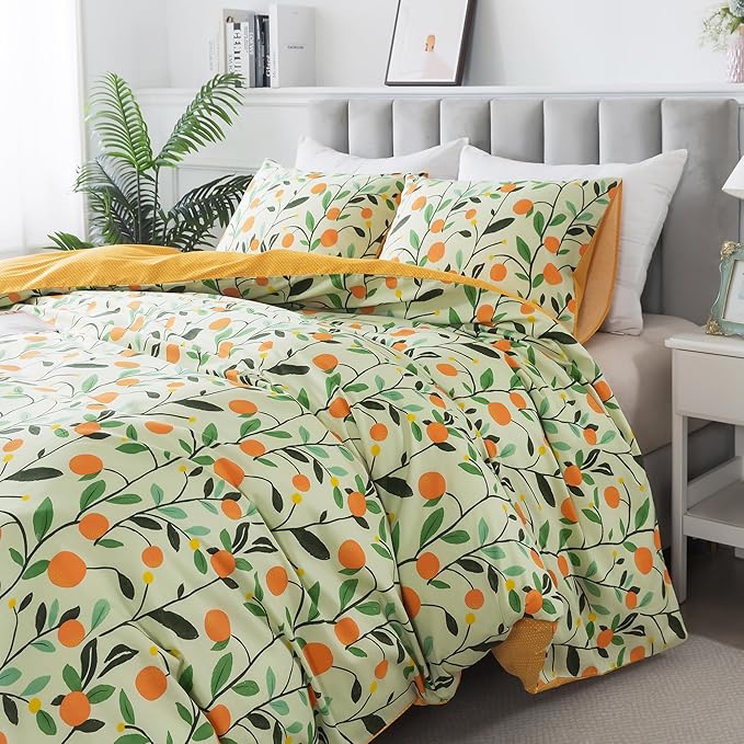 HoneiLife Floral Duvet Cover King - 100% Cotton Comforter Cover, Botanical Bedding Duvet Cover Sets with Zipper Closure & Corner Ties, 3-PC Wildflower Comforter Cover Sets, Fruit