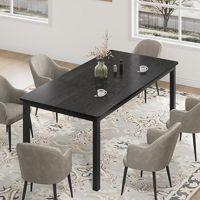 IDEALHOUSE 71 Inch Industrial Dining Table for 4-6 Person Rectangle Kitchen Table with Metal Legs,Round Corners, Writing Desk, for Modern Farmhouse, for Kitchen, Dining Room,Quick Assembly,Wood