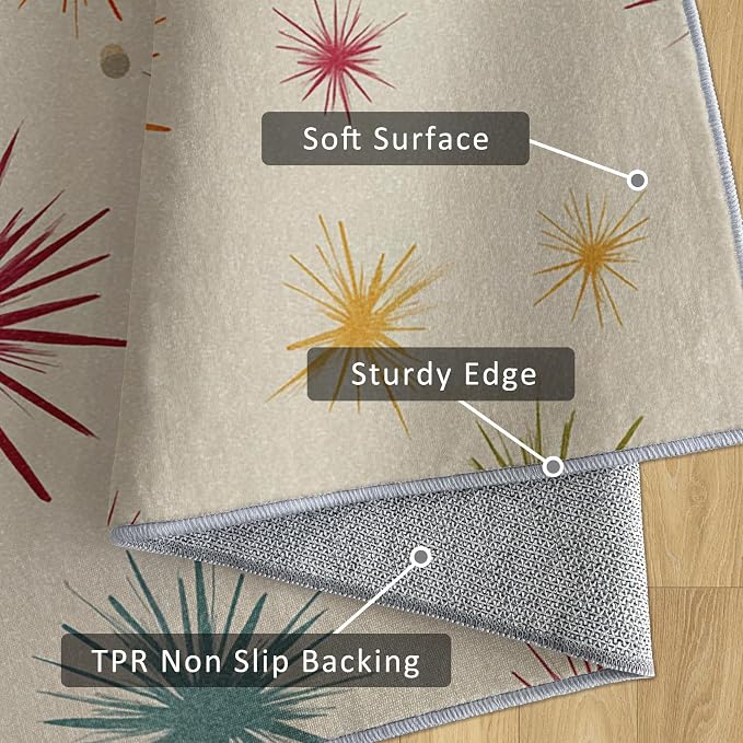 Mid Century Modern Rug 4x6 Starburst Atomic Retro 60s 70s Pattern Area Rugs for Living Room, Bedroom, Mid Century Modern Home Decor Accessories Indoor Carpet, Non Slip & Machine Washable