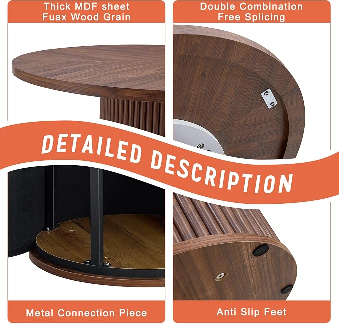 42" Round Dining Table for 4-6,Mid Century Modern Dining Room Table with Walnut Wood Grain,Rustic Kitchen Table with Round Pedestal for Dining Room Kitchen