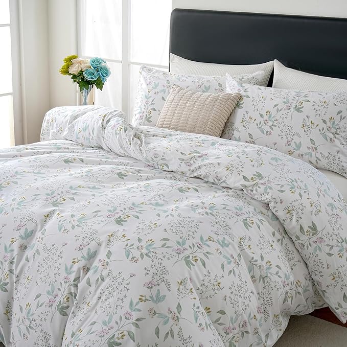 Cozeline 100% Cotton Duvet Cover King Size, Pink Floral Aesthetic Bedding Set with Zipper Closure, 3 Pcs Breathable and Soft Botanical Duvet Cover for All Season