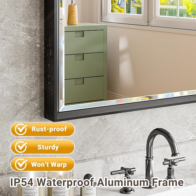 72 x 36 Black Framed Mirror for Bathroom, Beveled Black Bathroom Vanity Mirror Anti-Rust, Shatterproof Matte Black Rectangle Metal Frame Mirror, Vertical/Horizontal Large Wall-Mounted Mirrors