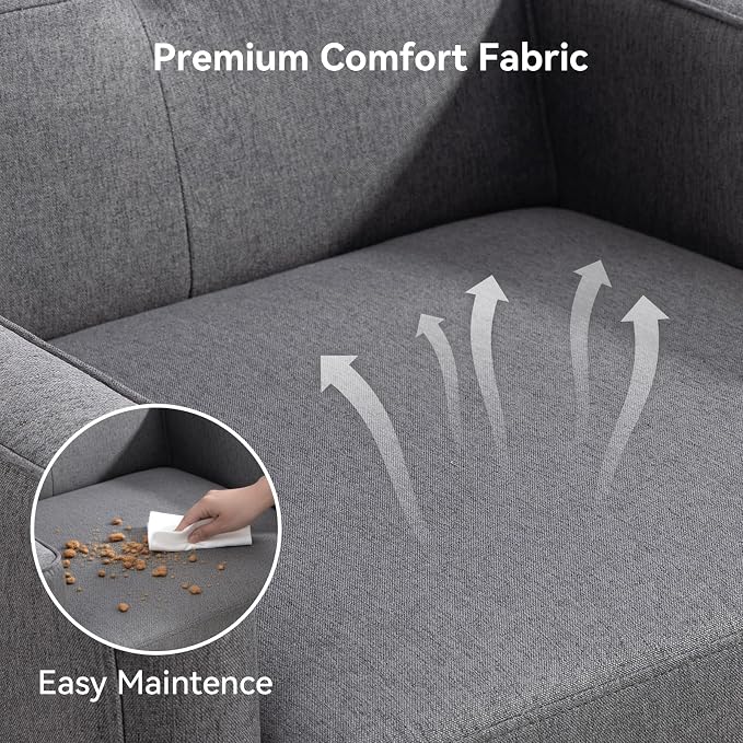 Vogue Furniture Direct Mid Century Accent Chair, Fabric Modern Chair with Wooden Frame, Cozy Armchair Reading Chair with Comfy Back for Apartment, Living Room, Bedroom, Small Space, Corner, Grey