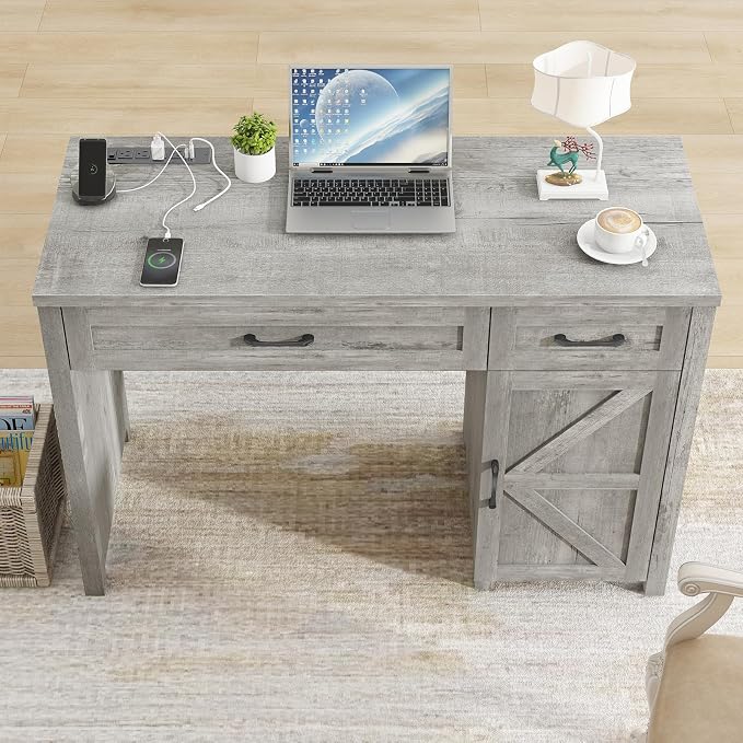 Vabches Farmhouse 47" Executive Desk, Computer Desk with Drawers and Storage Cabinet, Workstation Computer Table for Study and Home Office.