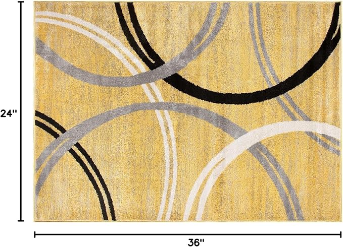 Rugshop Wavy Circles Design Accent Rug, Carpet with Jute Backing for Entryway, Kitchen, or Office, Yellow, 2' x 3'