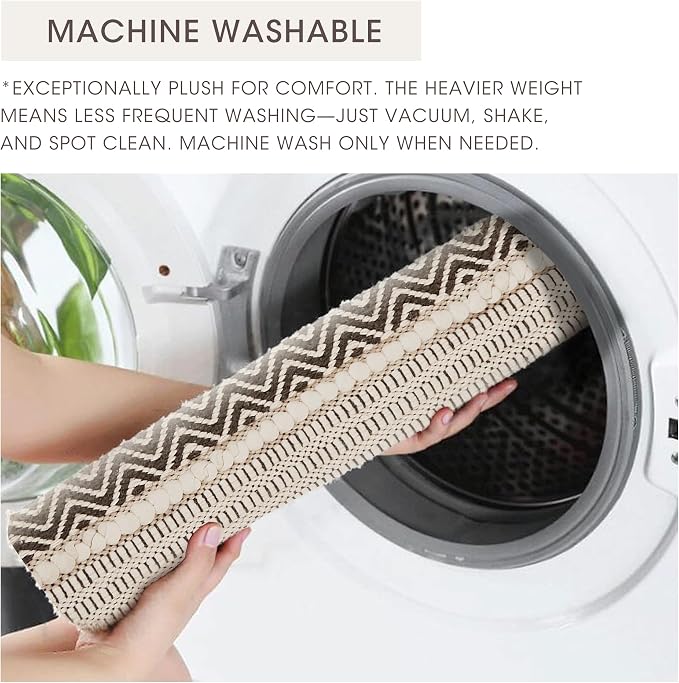 INK+IVY Bath Rug Hand-Woven Texture Shaggy Striped Soft & Water Absorbent, Boho Bathroom Décor Bath-Mats, Non-Slip Absorbent Quick Dry Mats for Tub, Shower Room, Asher, 20x32, Black 1 Piece