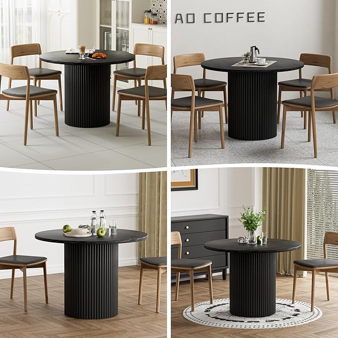 Rophefx Round Dining Table, 41.7" Modern Wood Kitchen Table for 4, Fluted Dining Table, Pedestal Circle Dining Tables for Leisure, Coffee, Kitchen, Dining Room φ41.7" x 29.9"H (Black Color)