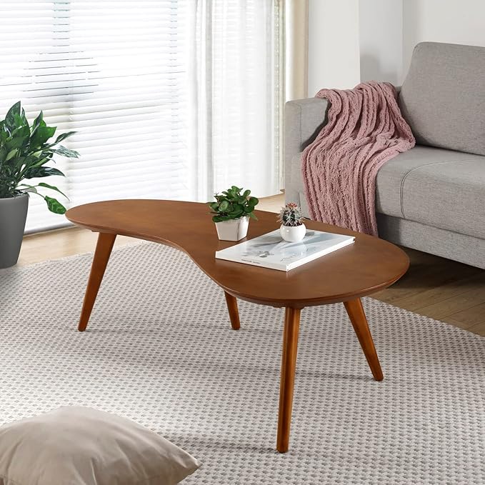 Mid Century Modern Abstract Shaped Coffee Table/Solid Wood/White Finish