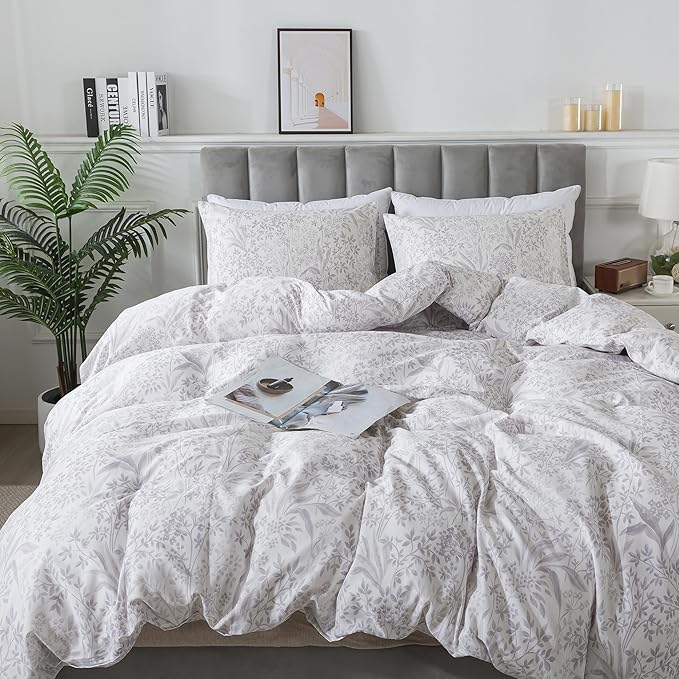 HoneiLife King Size Duvet Cover - Cotton Comforter Cover, Soft & Breathable Floral Bedding Duvet Cover Sets with Zipper Closure & Corner Ties, 3-PC Wildflower Comforter Cover Sets, Plain Life