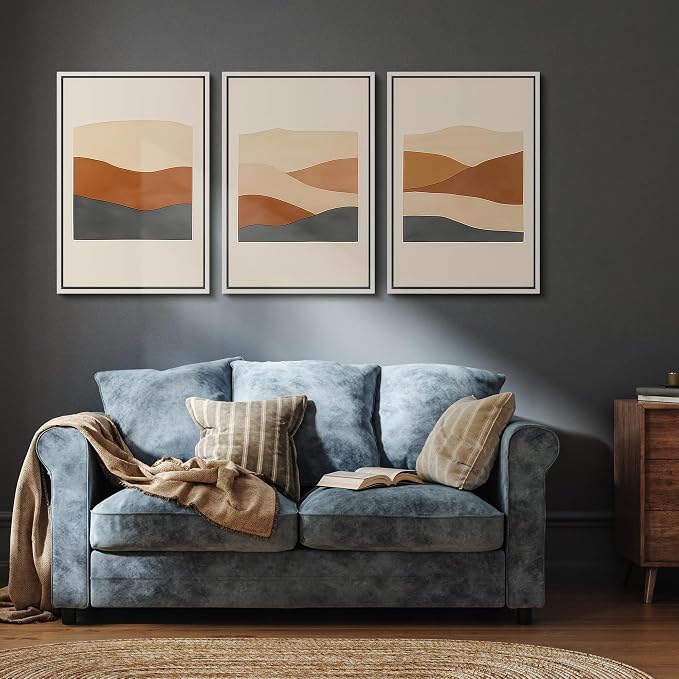 wall26 Framed Canvas Print Wall Art Set Minimalist Geometric Landscape Neutral Illustrations Fine Art Decorative Rustic for Living Room, Bedroom, Office - 16"x24"x3 White