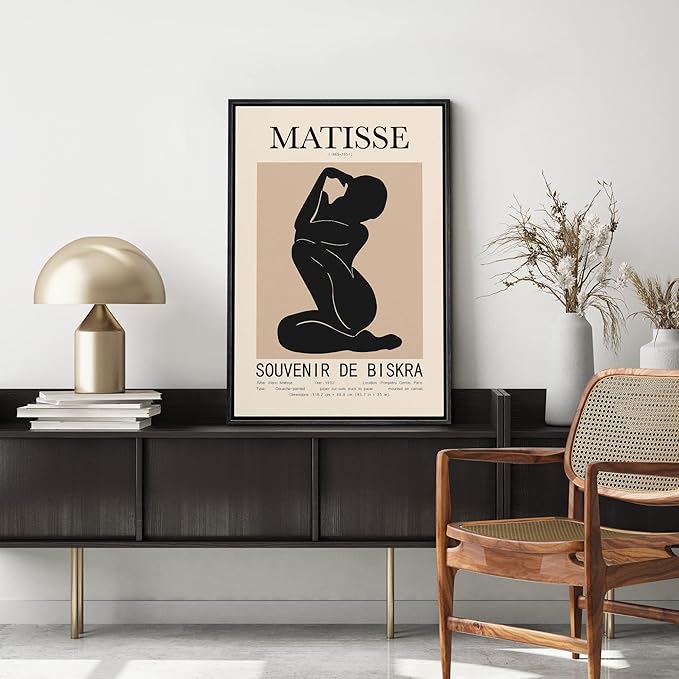 MUDECOR Framed Canvas Print Wall Art Henri Matisse Black & Tan Abstract Nude People Shapes Illustrations Modern Art Minimalist Multicolor Cool for Living Room, Bedroom, Office - 24"x36" Black