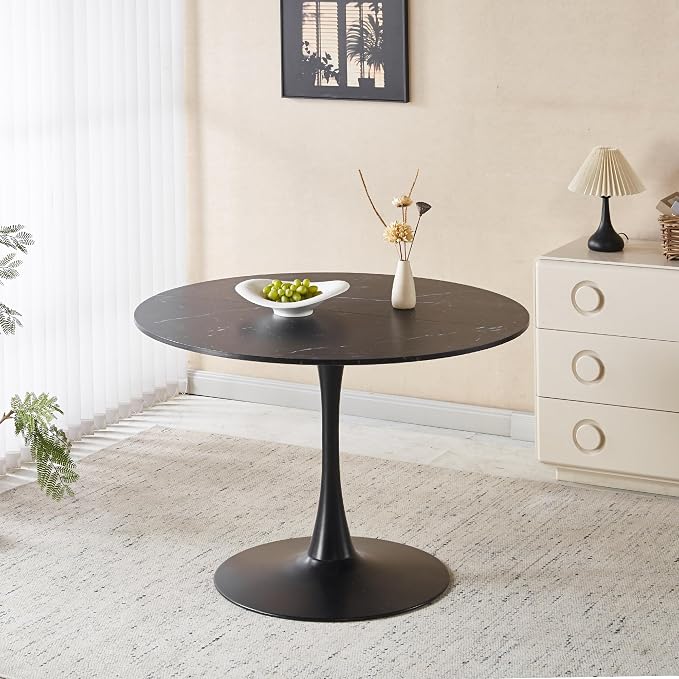 Round Tulip Table 42 Inch, Mid-Century Modern Tulip Kitchen Dining Table with Pedestal Base for Small Spaces, Cafe & Office