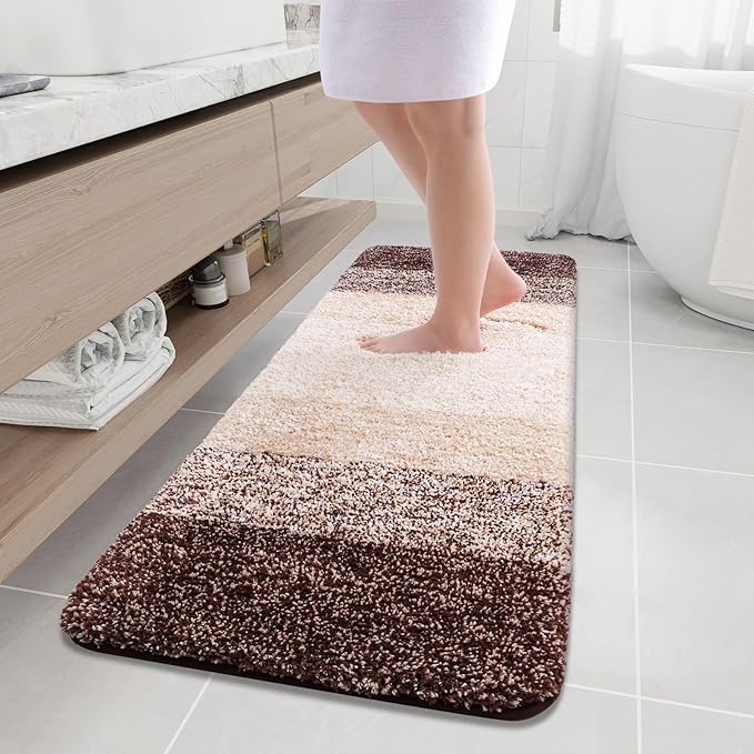 Arotive Microfiber Bathroom Rugs, Shaggy Soft and Absorbent Bath Rug, Non-Slip, Thick Plush Machine Washable Dry Bath Mats for Bathroom, Tub and Shower, 59x20, Brown, Rectangular