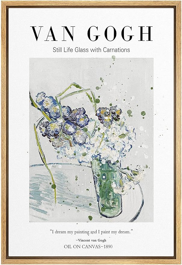 SIGNLEADER Framed Canvas Print Wall Art Still Life Glass with Carnations Decorative Brushstroke Illustrations Fine Art Colorful Multicolor Warm for Living Room, Bedroom, Office - 24"x36" Natural