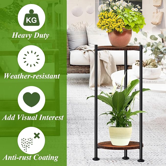 Lilybud--lily 2-Pack Plant Stand Indoor Outdoor, 30'' Tall Plant Stands for Indoor Plants, Heavy Duty Indoor Plant Shelf, 2 Tier Flower Stand for Living Room, Balcony, Deck(Brown)