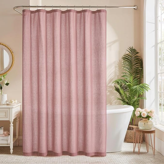 KGORGE Linen Fabric Shower Curtains-Semi Sheer Button Hole Lightweight Waterproof Privacy Linen Blend Shower Curtains Sets for Bathroom Bathtub with 12 Hooks, 72 x 84 inches Long, Dusty Pink, 1 Panel