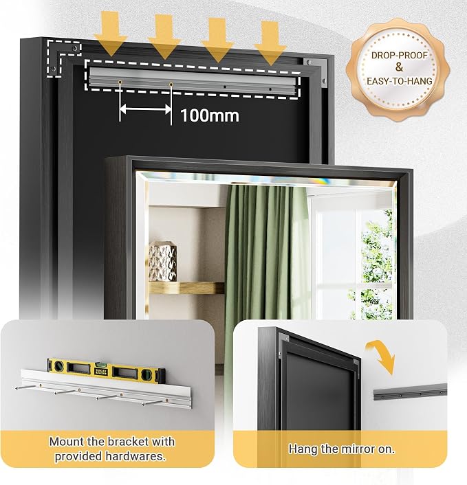 72 x 36 Black Framed Mirror for Bathroom, Beveled Black Bathroom Vanity Mirror Anti-Rust, Shatterproof Matte Black Rectangle Metal Frame Mirror, Vertical/Horizontal Large Wall-Mounted Mirrors