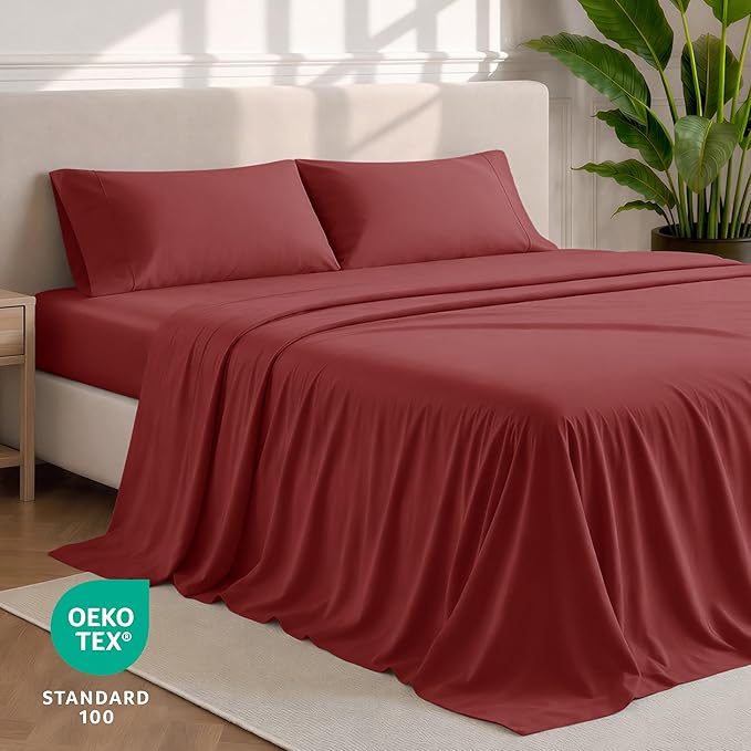 Bare Home Twin Sheet Set - 1800 Ultra-Soft Microfiber Twin Bed Sheets - Double Brushed - Deep Pockets - Easy Fit - 3 Piece Set - Bedding Sheets & Pillowcases (Twin, Rosewood)