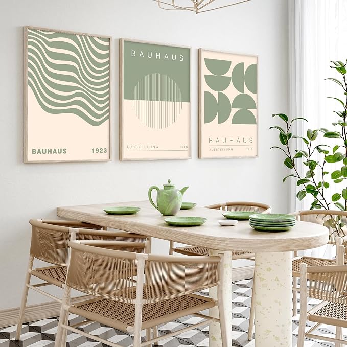 Geometric Line Wall Art Bauhaus 1923 Poster Sage Green Abstract Paintings Mid Century Modern Artwork Bauhaus Exhibition Poster Abstract Shape Prints Boho Modern Picture for Livingroom 16x24in Unframed