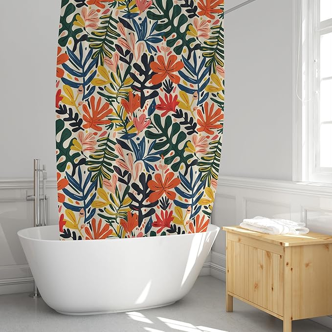 Colorful Leaf Print Shower Curtain - Modern Floral Pattern - Home Decor - Fabric Shower Curtain for Any Bathroom - 72x72 Inches (Colorful Leaves)
