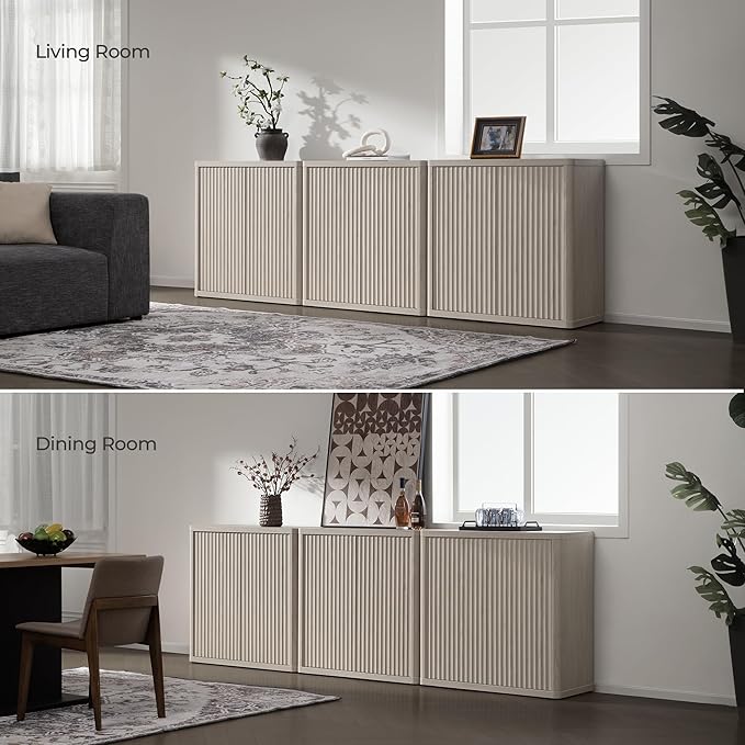 SICOTAS Buffet Cabinet with Storage 34.6" Sideboard Accent Modern Credenza with Doors & Shelves Fluted Tall Media Console Mid Century Coffee Bar Table for Living Room Kitchen Dining Room Hallway