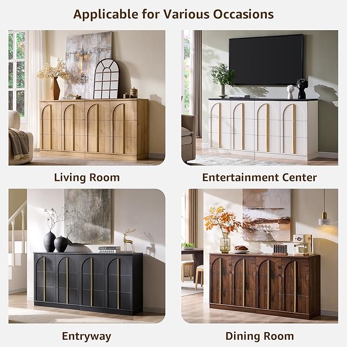 ACCOHOHO Buffet Cabinet with Storage & Arched Doors, 31.5 Inch Wood Sideboard W/Adjustable Shelf, Modern Coffee Bar Tables Accent Cabinets for Living Room,Kitchen or Entryway (Natural Oak, 2 Piece)