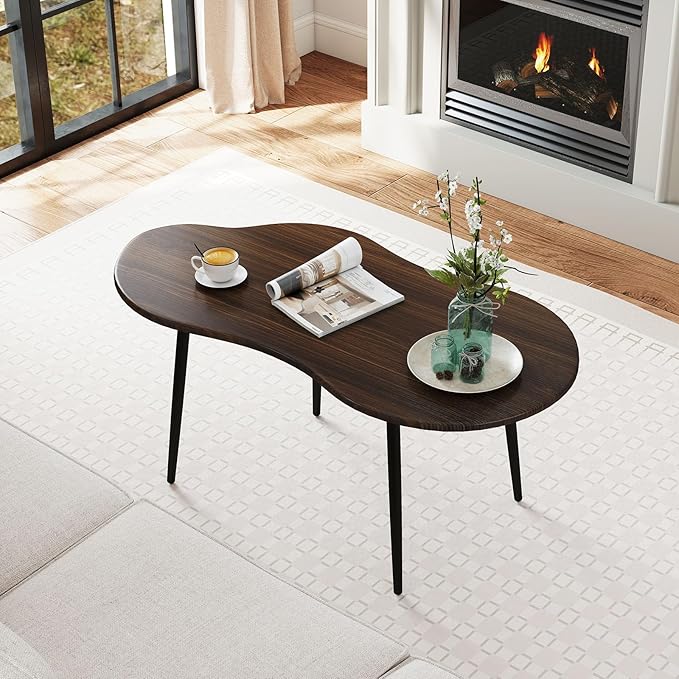 Giantex Small Coffee Table, 39.5" Cloud Center Table with Metal Frame, Unique Irregular Accent Cocktail Tea Table, Modern Wood Coffee Table for Living Room, Small Spaces (Walnut)