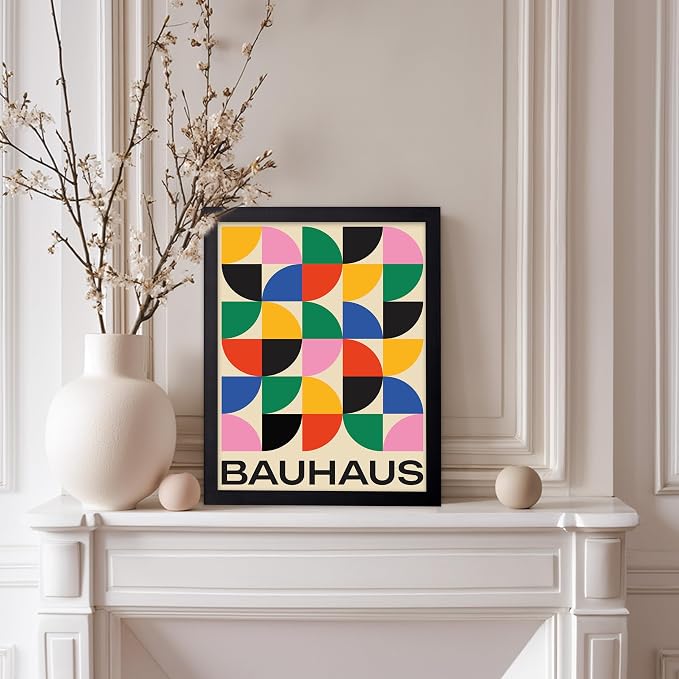 Poster Master Bauhaus Poster - Triangles Print - Geometric ART - Abstract ART - Graphic Design Style - Chic Boho - Mid Century Modern - Living Room or Bedroom Decor - 11x14 Black Framed