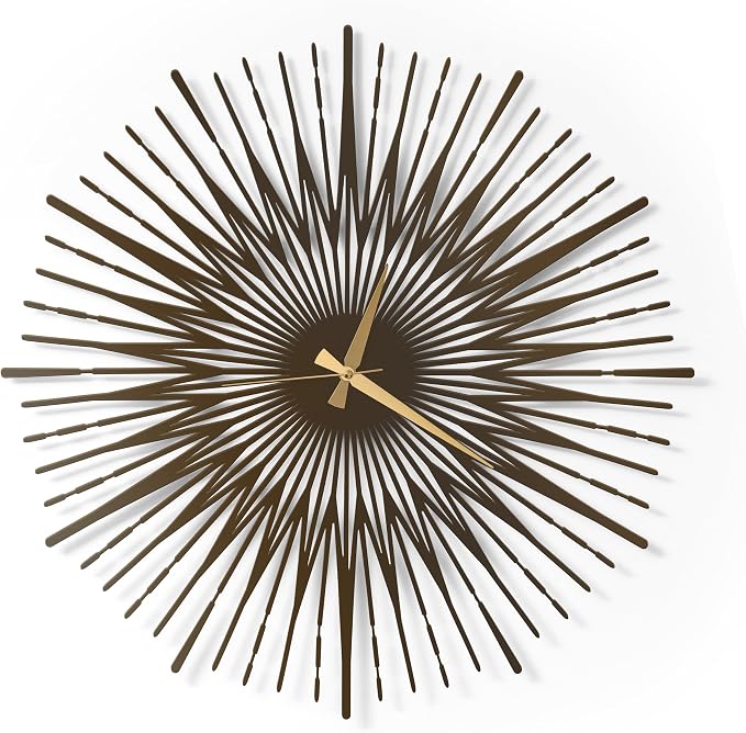 Sun Rays Wall Clock, Large Metal Decorative Wall Clock, Modern Minimalist Wall Decor (Bronze, Large)