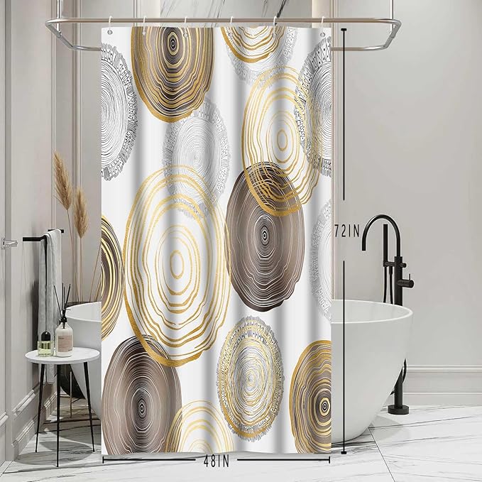 Modern Abstract Shower Curtain, 48x72 inch Polyester, Circle Geometric Pattern Shower Curtain Sets, Mid Century Style Bathroom Curtains Decor Set with 8 Hooks YLOKTP0337