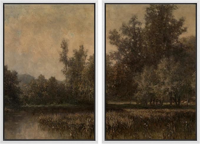 MUDECOR Framed Canvas Print Wall Art Wildflower Meadow Romantic Impressionist Floral Landscape Illustrations Modern Art Decorative Bohemian Chic for Living Room, Bedroom, Office - 24"x36"x2 White