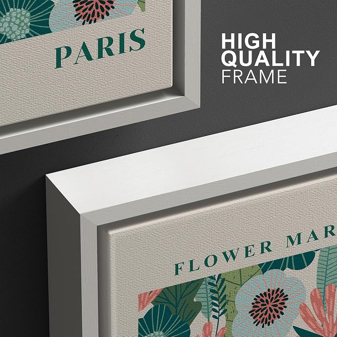 wall26 Framed Canvas Print Wall Art Set Watercolor Pastel Vibrant Flower Market Prints Nature Wilderness Illustrations Modern Art Decorative Floral Botanical Minimal for Bedroom - 16"x24"x3 White