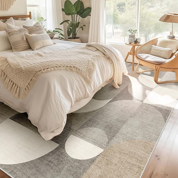 Large Beige Area Rugs 9x12 Washable Rug for Living Room Bedroom Dining Room,Modern Geometric Non Slip Carpet