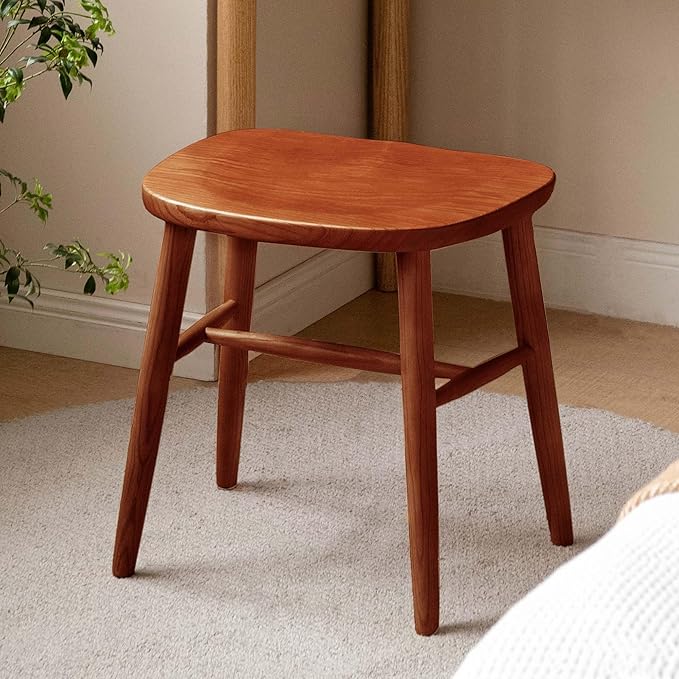 YESWOOD Small Vanity Stool Chair, Solid Wood Makeup Chair, Vintage Shoe Bench for Bedroom, Dining Room, Entryway