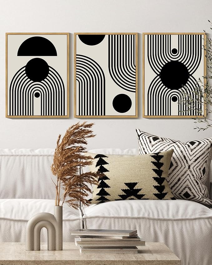 Drsoum Black and White Abstract Framed Wall Art Decor Duotone Minimal Dark Brush Stroke Prints Shapes Illustrations Modern Art Decorative Ready To Hang - 11x14in Natural Framed
